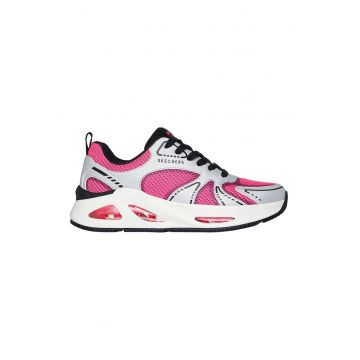Pantofi sport cu talpa wedge si segmente din piele ecologica si material textil Uno Ego Wedge
