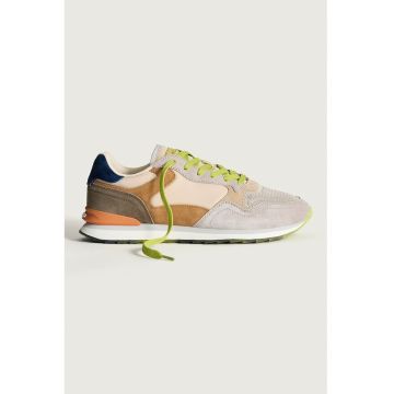 Pantofi sport din piele intoarsa cu aspect contrastant