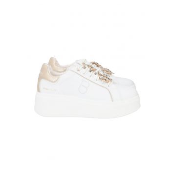 Pantofi sport flatform din piele cu aplicatii metalice