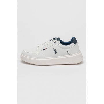 Pantofi sport de piele ecologica cu talpa plata si insertii de plasa