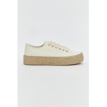 Pantofi sport din material textil cu aplicatii din iuta