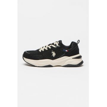 Pantofi sport din piele intoarsa sintetica si material textil