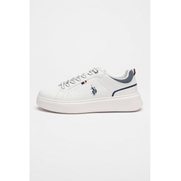 Pantofi sport wedge din piele ecologica si denim Naten