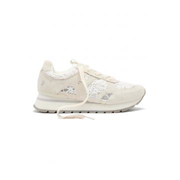 Pantofi sport cu insertii din piele intoarsa - Alb