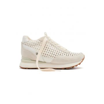 Pantofi sport cu insertii din piele intoarsa - Alb