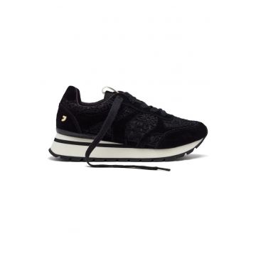 Pantofi sport cu insertii din piele intoarsa - Negru