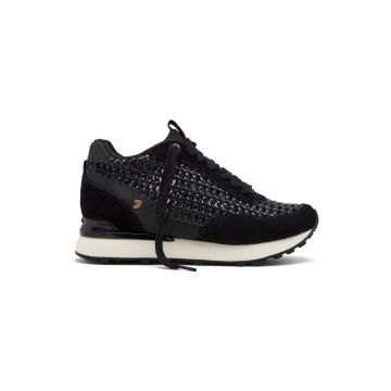 Pantofi sport cu insertii din piele intoarsa - Negru