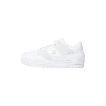 Pantofi sport de piele cu platforma si insertii de piele intoarsa