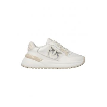 Pantofi sport de piele ecologica si piele cu logo din strasuri
