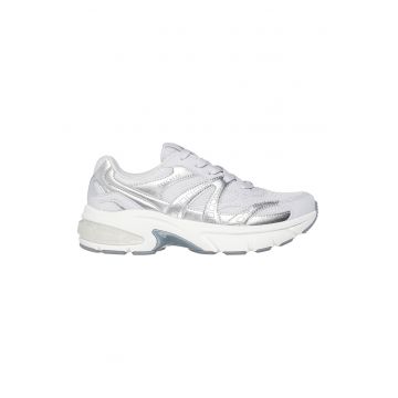 Pantofi sport din material textil cu segmente din piele ecologica Shadow - Alb/Argintiu