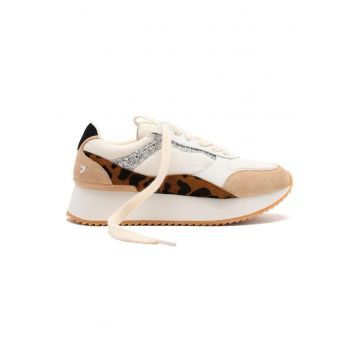Pantofi sport din piele cu animal print - Maro inchis/Bej