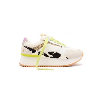 Pantofi sport din piele cu animal print - Maro inchis/Maro nisip