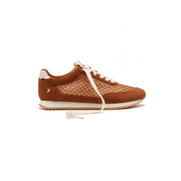 Pantofi sport din piele intoarsa cu sireturi - Caramel
