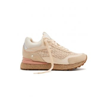 Pantofi sport din piele si rafie - Alb