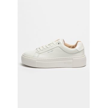 Pantofi sport flatform de piele - Alb optic/Alb murdar