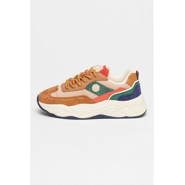 Pantofi sport cu insertii de piele si piele intoarsa