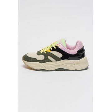 Pantofi sport cu model colorblock si garnituri de piele intoarsa Celest