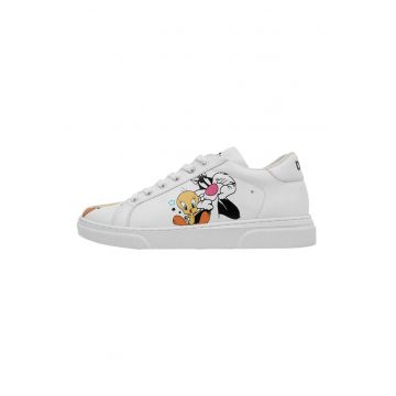 Pantofi sport din piele ecologica cu imprimeu cu desene animate Best Of Tweety And Sylvester