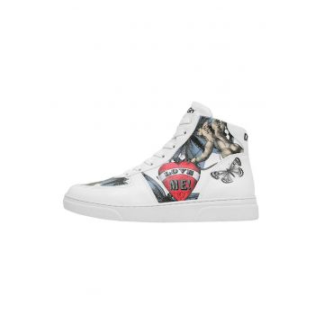 Pantofi sport mid-high din piele ecologica cu imprimeu Love Me