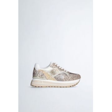 Pantofi sport de piele ecologica cu platforma si particule stralucitoare