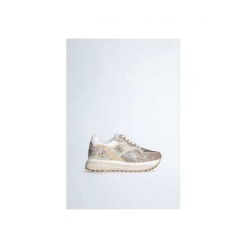 Pantofi sport de piele ecologica cu platforma si particule stralucitoare