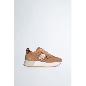 Pantofi sport de piele intoarsa perforata cu animal print