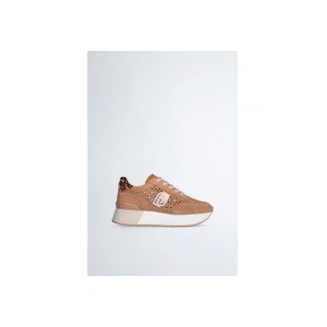 Pantofi sport de piele intoarsa perforata cu animal print