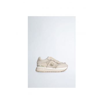 Pantofi sport de piele intoarsa si plasa cu frajuri si platforma