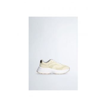 Pantofi sport de piele intoarsa si plasa cu talpa masiva
