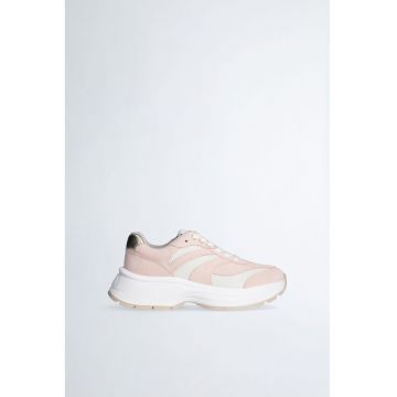 Pantofi sport de piele intoarsa si plasa cu talpa masiva