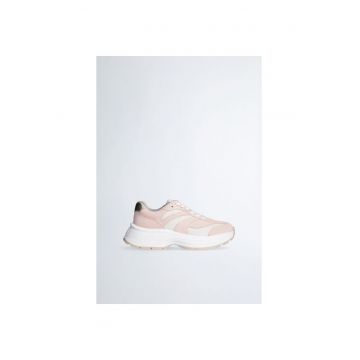 Pantofi sport de piele intoarsa si plasa cu talpa masiva