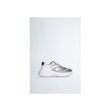 Pantofi sport demi-wedge cu garnituri de piele