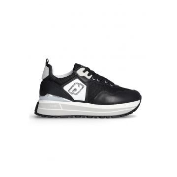 Pantofi sport din piele cu talpa wedge si straturi exterioare din plasa