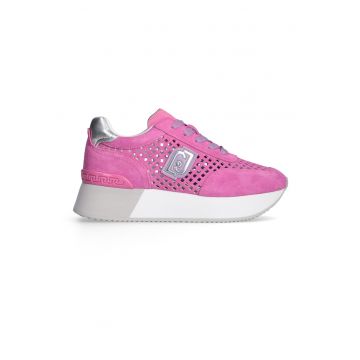Pantofi sport din piele intoarsa cu logo - Fucsia