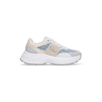 Pantofi sport din piele si material textil cu segmente logo