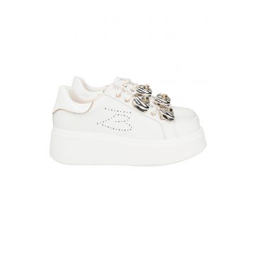 Pantofi sport flatform de piele cu insertii stralucitoare