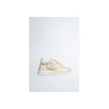Pantofi sport flatform de piele ecologica cu piele