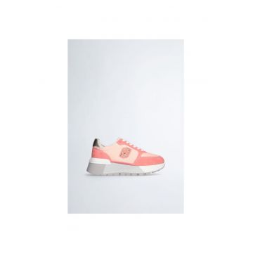 Pantofi sport flatform de piele intoarsa si plasa