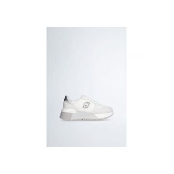 Pantofi sport flatform de piele intoarsa si plasa