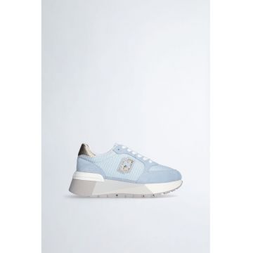 Pantofi sport flatform de piele intoarsa si plasa