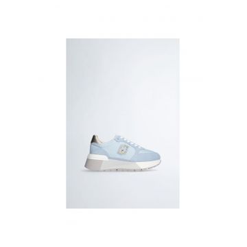 Pantofi sport flatform de piele intoarsa si plasa