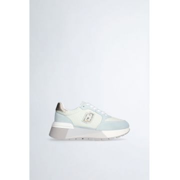Pantofi sport flatform de piele intoarsa si plasa