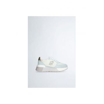 Pantofi sport flatform de piele intoarsa si plasa