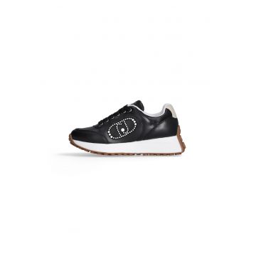 Pantofi sport wedge de piele cu tinte