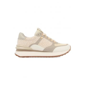 Pantofi sport de piele ecologica si material textil cu insertie de plasa - Alb