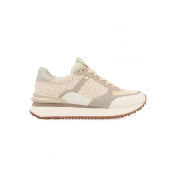 Pantofi sport de piele ecologica si material textil cu insertie de plasa