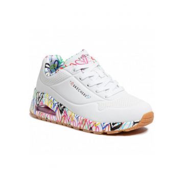 Skechers Uno - Loving Love 155506-WHT pantofi sport de dama cu sireturi cu inimioare