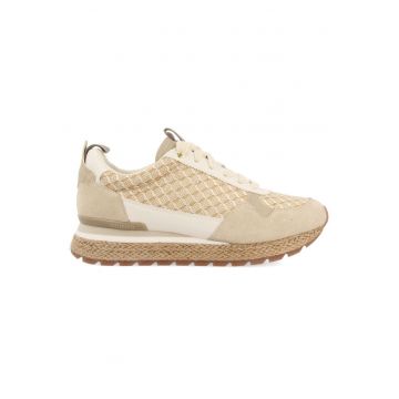 Pantofi sport cu piele intoarsa si garnituri geometrice Tremail - Bej