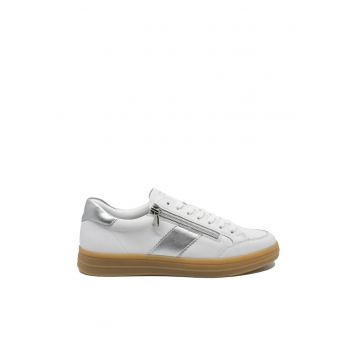 Pantofi sport dama  alb cu argintiu - din piele naturala REMD2C02-80