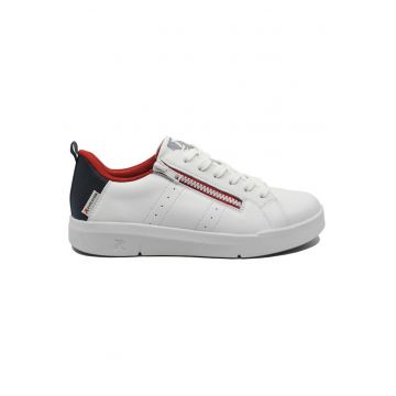 Pantofi sport dama  din piele naturala - albi cu detalii rosii contrast RIK41906-80 - Alb